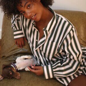 Heavy Manners Forest Green Stripe Button Down & Boxers SET!